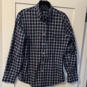 Lands' End Men's Navy and White Checkered Shirt 15-15 1/2 Traditional Fit